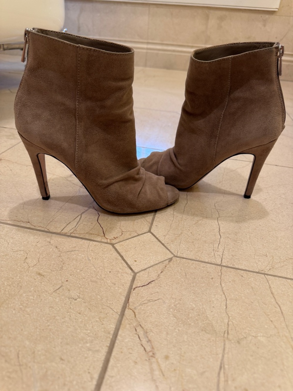 Jessica Simpson Taupe Suede Peep-Toe Ankle Booties